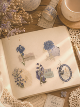 Vintage Blue Floral PET Stickers — 30pc | Journaling Scrapbook Pack