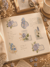 Vintage Blue Floral PET Stickers — 30pc | Journaling Scrapbook Pack